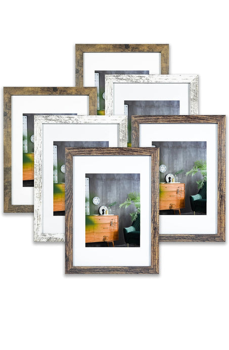 A4 Photo Frames Set of 6 Glass Window,Tabletop or Wall Mount,Distressed White