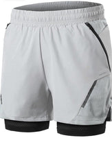 Load image into Gallery viewer, Mens 2in1 Running Shorts Silver Training Workout Gym Shorts With Zipper Pockets