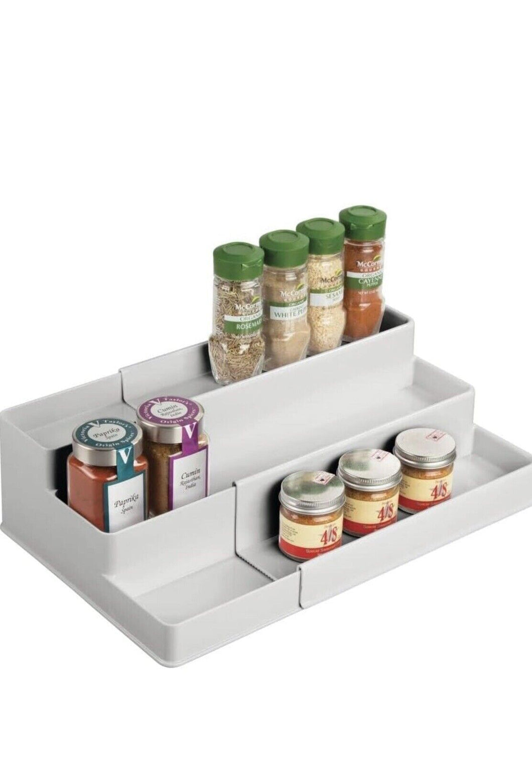 Extendable Cupboard Storage – Triple-Tiered Plastic Kitchen Shelf Organiser