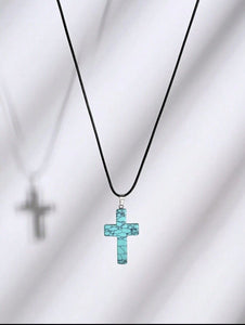 NATURAL STONE CROSS PENDANT NECKLACE 