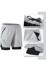 Load image into Gallery viewer, Mens 2in1 Running Shorts Silver Training Workout Gym Shorts With Zipper Pockets