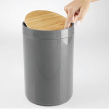 Load image into Gallery viewer, Lid Bathroom Bin – Bamboo and Plastic Rubbish Bin for Bathroom Small Waste Bin