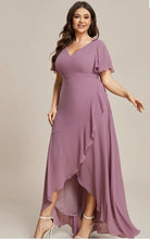 Load image into Gallery viewer, Plus V Neck High Low Ruffles Chiffon Wholesale Bridesmaid Dresses Size Uk 18/3XL