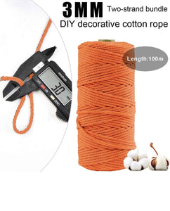 Rope Cotton Macrame Cord, 100m x 3mm Natural Cotton Rope Cord,Craft Braided Rope