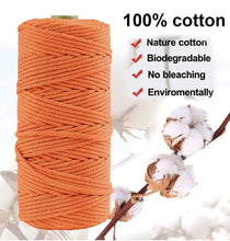 Load image into Gallery viewer, Rope Cotton Macrame Cord, 100m x 3mm Natural Cotton Rope Cord,Craft Braided Rope