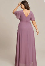 Load image into Gallery viewer, Plus V Neck High Low Ruffles Chiffon Wholesale Bridesmaid Dresses Size Uk 18/3XL