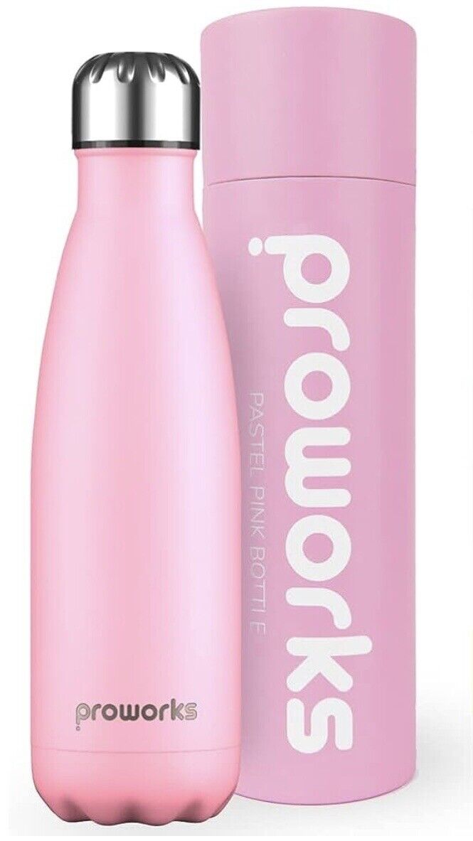 Proworks Water Bottle, Pink Metal Water Bottle Great for Work, Gym, Travel