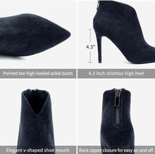 Load image into Gallery viewer, Women Close Pointy Toe Stiletto High Heels Suede Ankle Boots Sexy Ladies Zip V