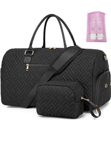 Travel Duffle Bag for Women with Toiletry Bag And Shoe Compartment,Black