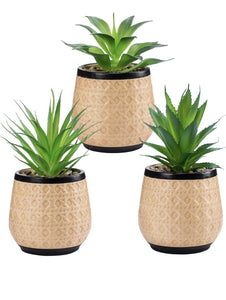 Artificial Succulent Plants Potted, Small Fake Succulents in Ceramic Pots - 3PCS