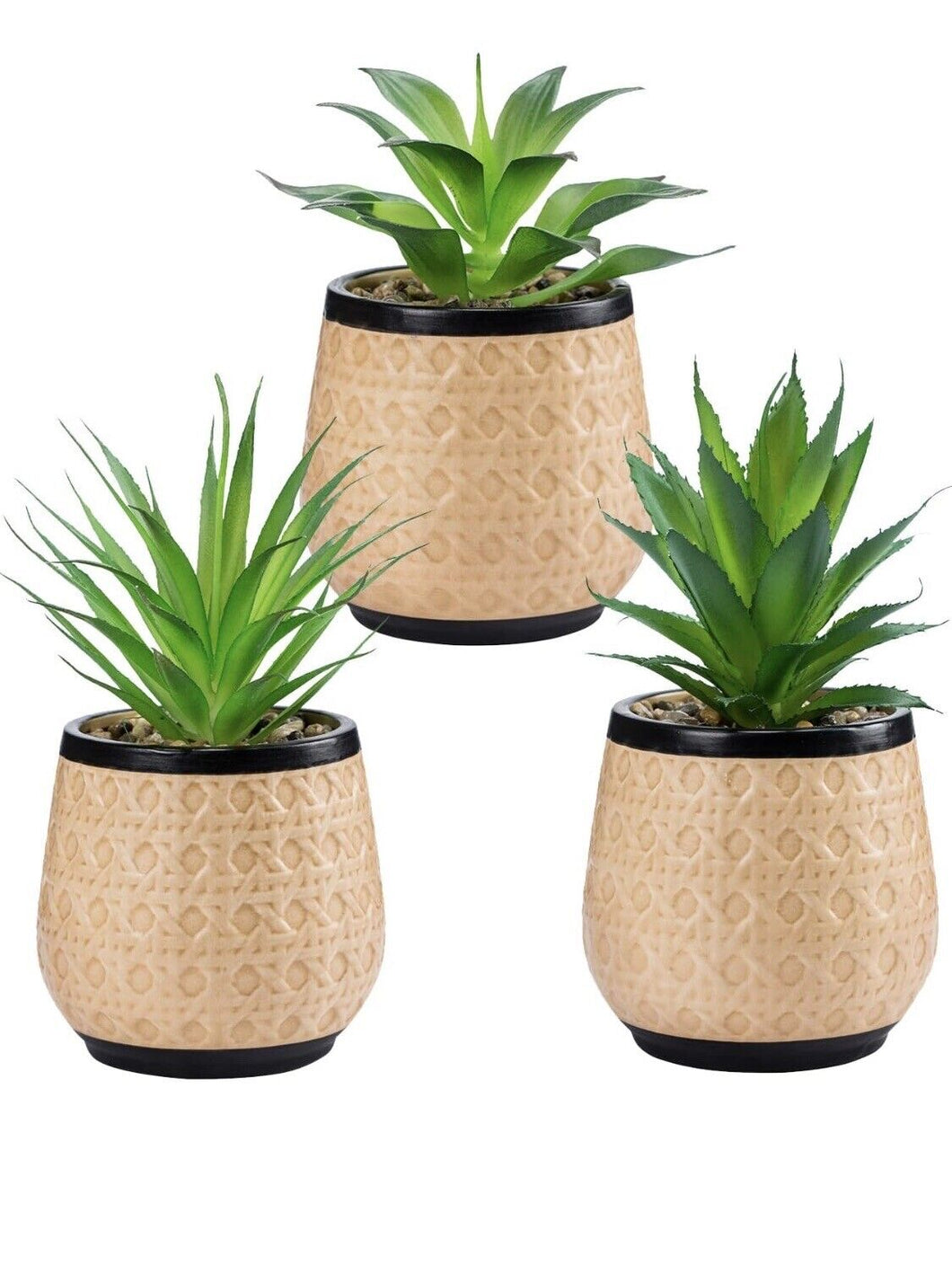 Artificial Succulent Plants Potted, Small Fake Succulents in Ceramic Pots - 3PCS