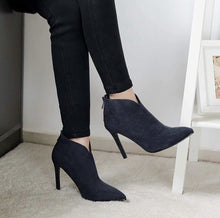 Load image into Gallery viewer, Women Close Pointy Toe Stiletto High Heels Suede Ankle Boots Sexy Ladies Zip V