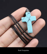 Load image into Gallery viewer, NATURAL STONE CROSS PENDANT NECKLACE 