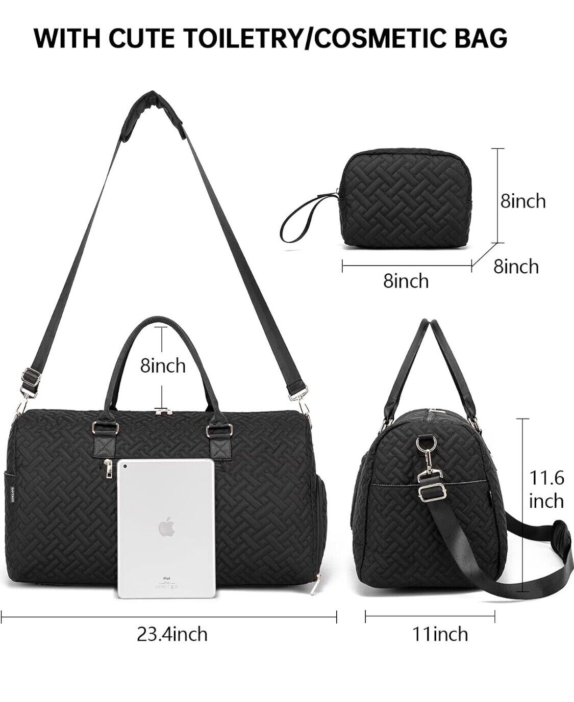 Travel Duffle Bag for Women with Toiletry Bag And Shoe Compartment,Bla – Boho Cave