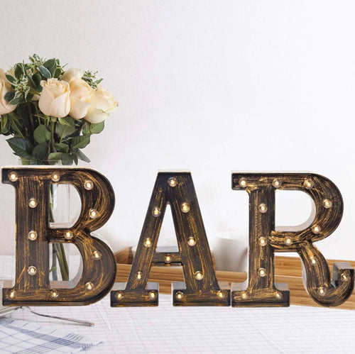 Vintage Industrial BAR Sign Decorative Led Illuminated Letter Lighter Bar Decor