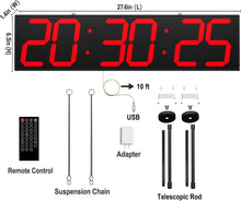 Load image into Gallery viewer, Large Double-Sided Digital Wall Clock 27.6” – LED Display with Timer, Temperature &amp; Date, Ultra Bright Hanging Clock for Offices, Gyms, Hospitals &amp; Home
