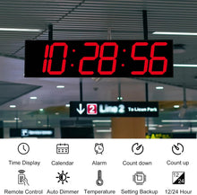 Load image into Gallery viewer, Large Double-Sided Digital Wall Clock 27.6” – LED Display with Timer, Temperature &amp; Date, Ultra Bright Hanging Clock for Offices, Gyms, Hospitals &amp; Home
