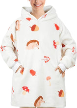 Load image into Gallery viewer, Hedgehog Wearable Blanket Hoodie – Oversized Flannel Hooded Blanket 170x122 cm, Cozy Hoodie Blanket for Women, Hedgehog Lovers Gift, Warm Oversized Blanket Hoodie with Pockets