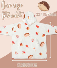 Load image into Gallery viewer, Hedgehog Wearable Blanket Hoodie – Oversized Flannel Hooded Blanket 170x122 cm, Cozy Hoodie Blanket for Women, Hedgehog Lovers Gift, Warm Oversized Blanket Hoodie with Pockets